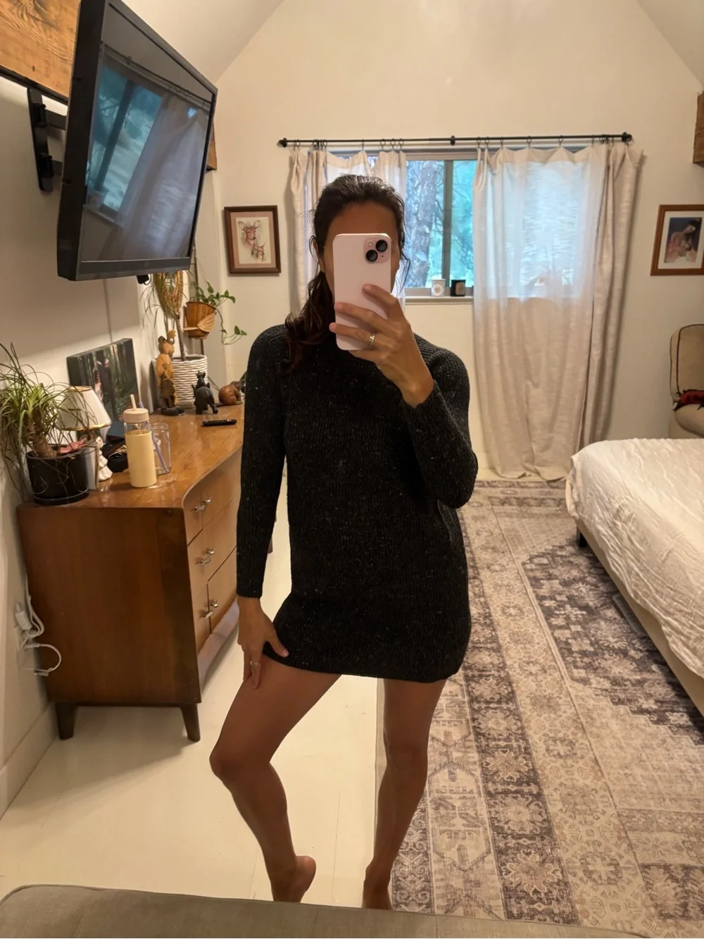 Madewell Black Ribbed Mock Neck Sweater Dress